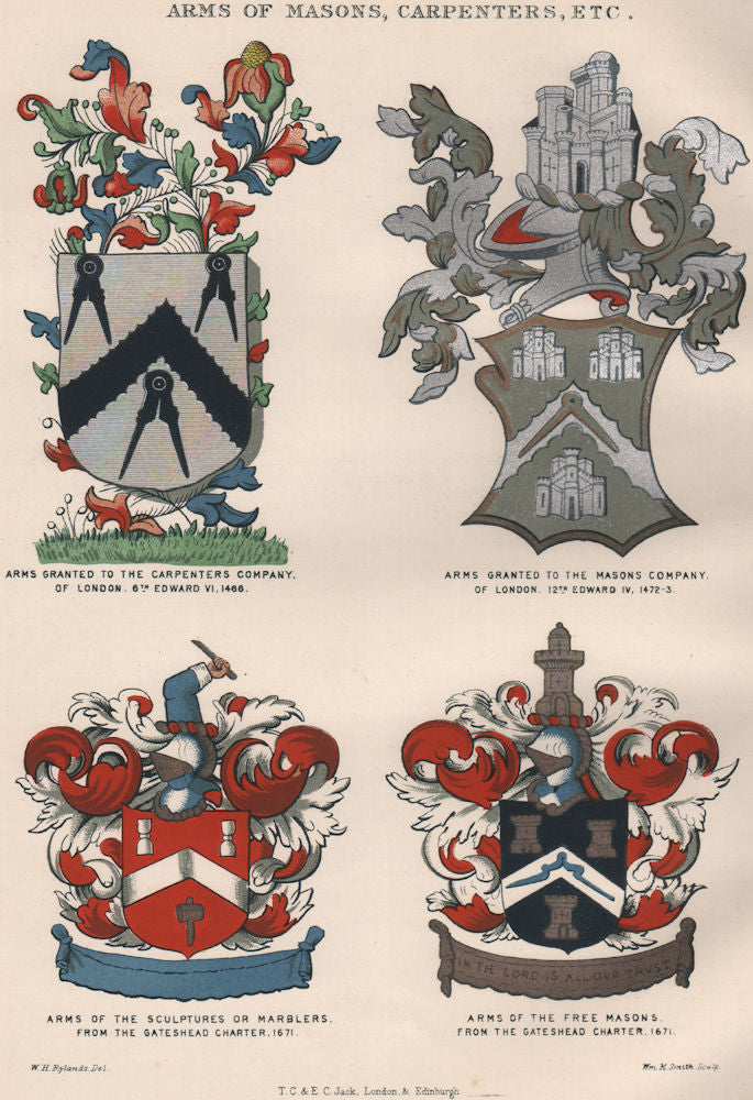 FREEMASONRY. Arms of Masons, Carpenters, Sculptures, Marblers, Freemasons 1882